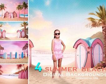 4 Malibu Beach Doll Mansion Inspired Digital Backdrops Beach background Barbie Doll Dream House Digital Download Pink Sand Pet Birthday Sun