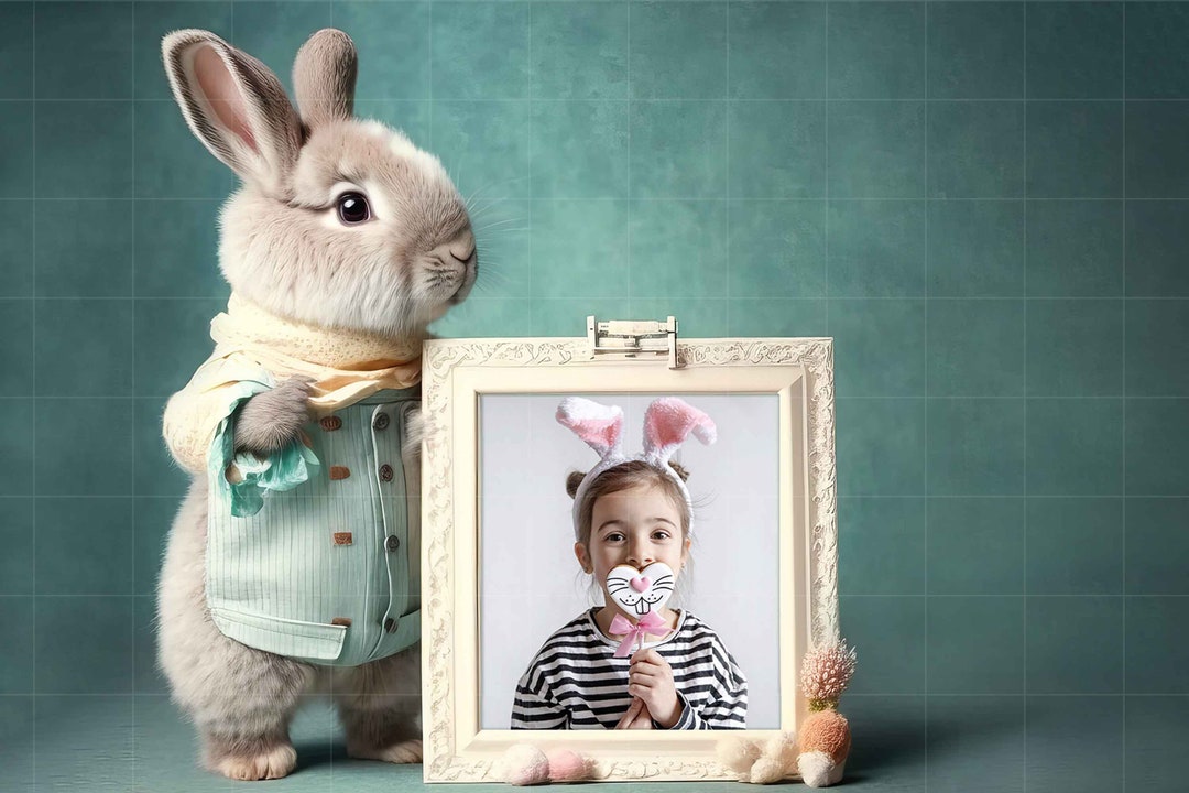 Easter Bunny Photo Frame Digital Backdrop, Easter Bunny Photo Frame