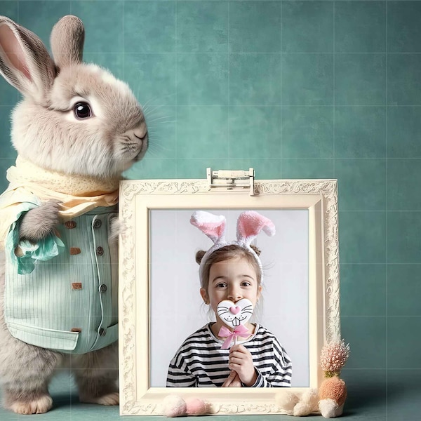 Easter Bunny Photo Frame Digital Backdrop, Easter Bunny Photo Frame Digital Background, Pet, Child, Holiday, Composite, Photoshop, Gift