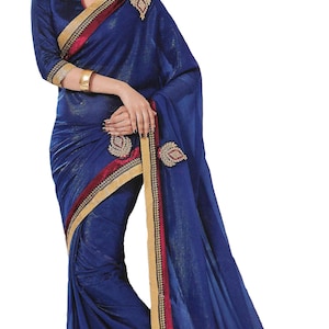India Sari Saree Blue fabric Textile Indian Craft supply material embroidered sew accessory throw curtain