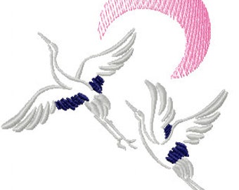 Stickdatei Stickbild Stickdesign Kraniche 120x130mm Embroidery design Crnes 120x130mm