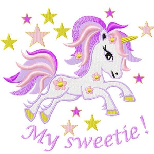 Embroidery picture Einhon, embroidery program unicorn in three sizes: 180 x 190 mm, 150 x 160 mm and 100 x 100 mm