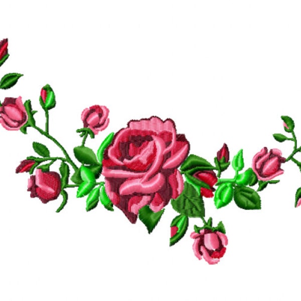 Stickdatei Rosenast in zwei Größen 70x137mm und 122x240mm Fichier de broderie branche de rose