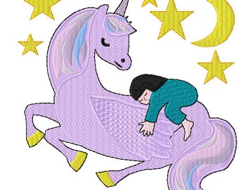 Embroidery Design Unicorn with Sleeping Fairy Unicorn Embroidery Designs Embroidery Design Machine Embroidery Pattern