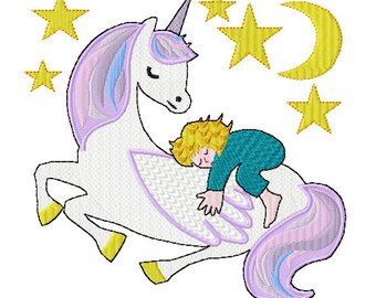 Embroidery Design Unicorn with Sleeping Fairy Unicorn Embroidery Designs Embroidery Design Machine Embroidery Pattern