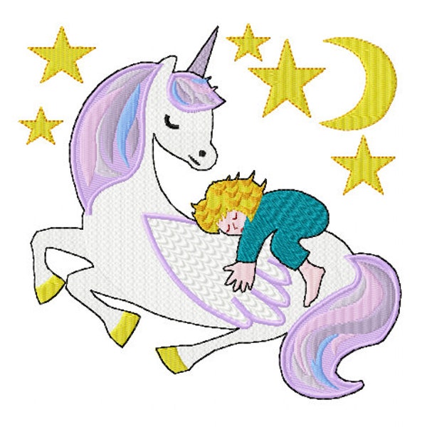 Embroidery Design Unicorn with Sleeping Fairy Unicorn Embroidery Designs Embroidery Design Machine Embroidery Pattern