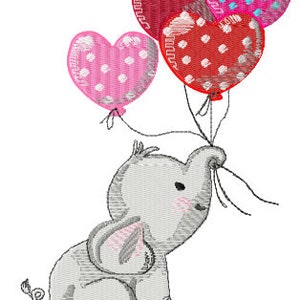 Embroidery file Embroidery program Embroidery design Elephant with heart balloons in two sizes: 165 x 115 mm 115 x 85 mm