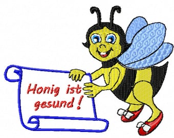 Embroidery file, Emboidery design bee-with-Plakat_98x78