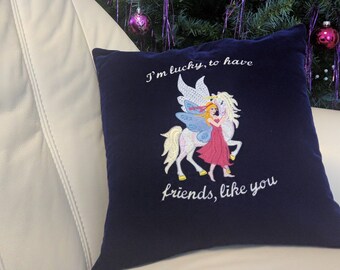 A finished sewn. and embroidered. Luxury pillowcase. Size 40 x 40 cm. Material velvet. Color blue. The pillow is suitable as a gift item.