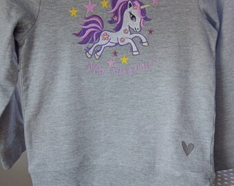 Sweatshirt for children (girls) with fashionable unicorn embroidery "My sweetie!" Size 110/116, suitable for 4-6 years