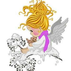 Stickdatei, Stickprogramm, Embroidery design Fee mit Vögelchen in drei Größen: 165x195, 136x160, 110x130mm