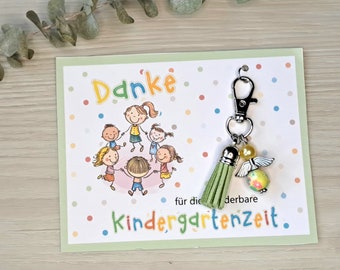 Danke für die wunderbare Kindergartenzeit • Karte mit Schlüsselanhänger Engel • Glücksbringer Dankeschön Erzieherin Abschluss • Kindergarten