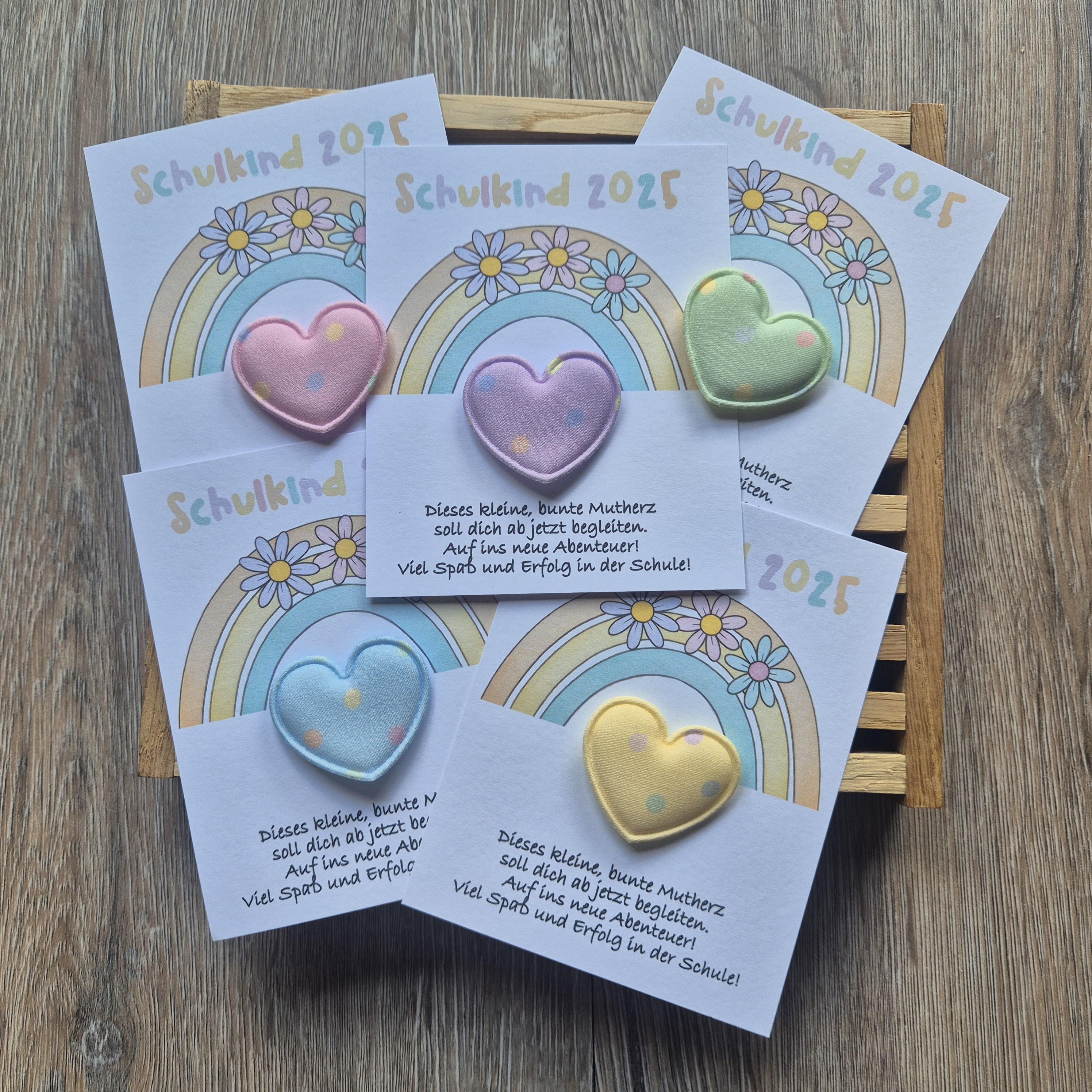 Blauer Herz Mutstein Zur Einschulung - Glücksbringer Mit Karte & Geschenkbox Für Schulanfänger