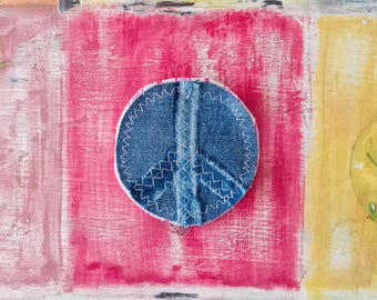 Handmade Denim Peace Sign Patch - Upcycled Fabric Applique