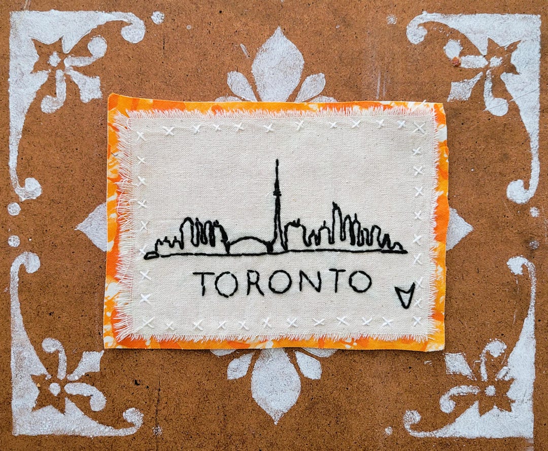 Toronto Pattern Hand Embroidered Toronto Skyline Patch : Hand Made Line Drawing Sew on ...