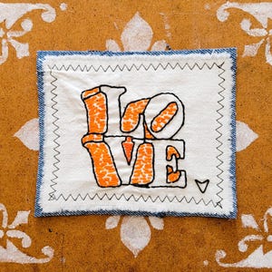 Hand Embroidered Sew on Patch :  Retro LOVE Sign Applique