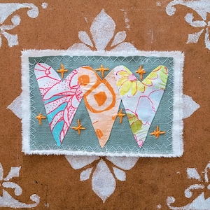 Handmade Colourful Hearts Sew-on Patch: Shabby Chic Denim Applique