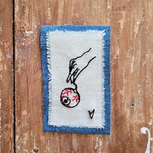 Hand Embroidered Patch , Witchy Handmade Sew on Patch , Eyeball Patch , Jacket Patch , Upcycled Denim Patch , Patch for Jeans