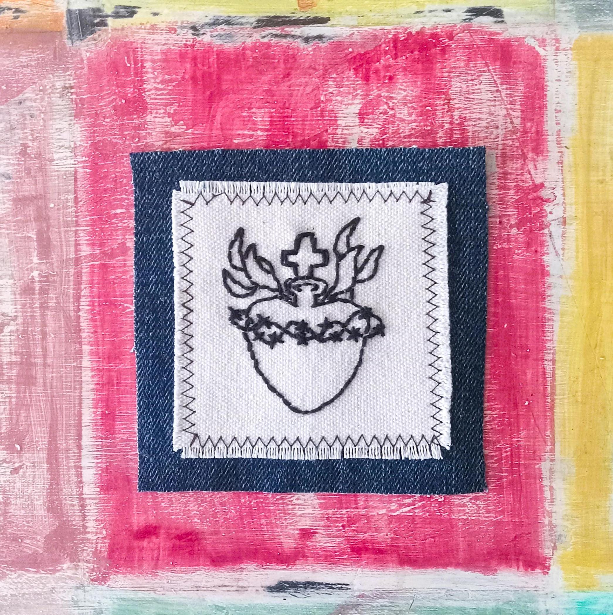 Sacred Heart Hand Embroidered Patch , Handmade Sew on Patch , Jacket ...