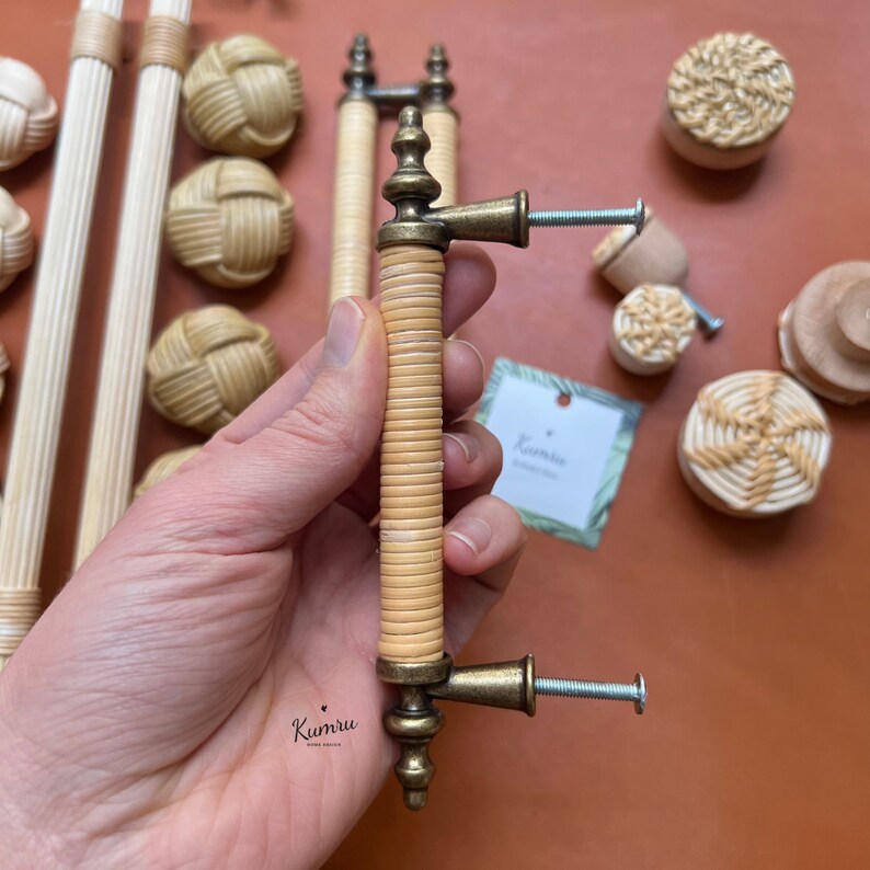 Rustic Rattan Handles Wicker Natural Rattan Bamboo Rope Pull,boho