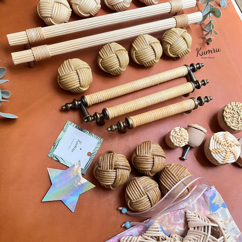 Rustic Rattan Handles Wicker Natural Rattan Bamboo Rope Pull,boho