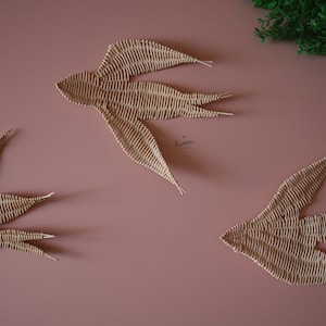 Set of 3 Rattan Wicker wall Bird Wall hanging 3 bird Swallow Rattan Flying 3 Birds rattan freedom motto wall decoration Piegon Dove image 1