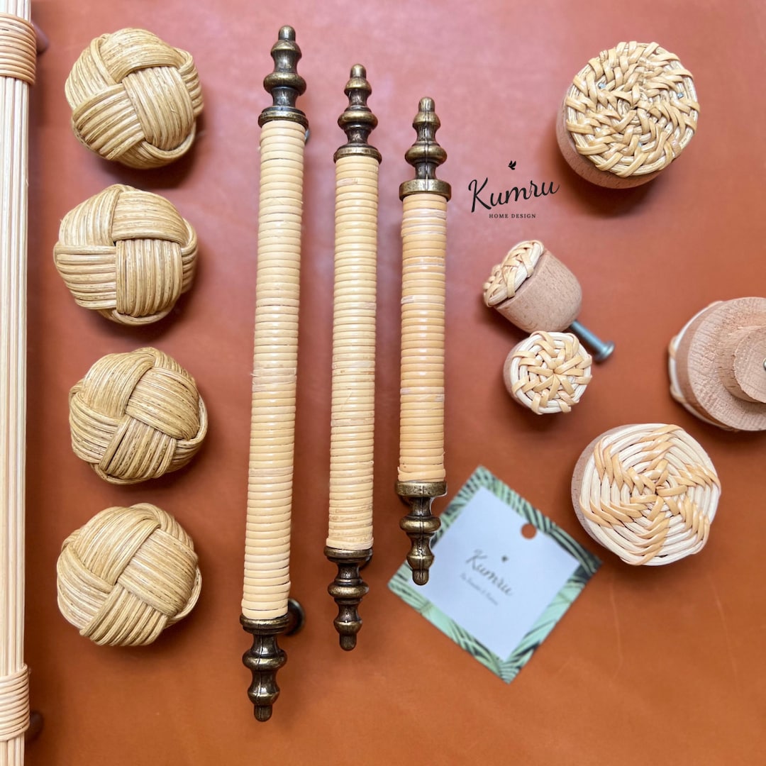 Rustic Rattan Handles Wicker Natural Rattan Bamboo Rope Pull,boho