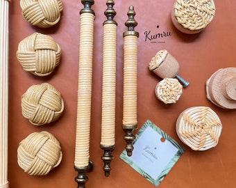 Poignées rustiques en rotin - Traction en corde de bambou en rotin naturel en osier, boutons en rotin Boho pour commode, boutons d'armoires, poignées de traction d'armoire modernes,