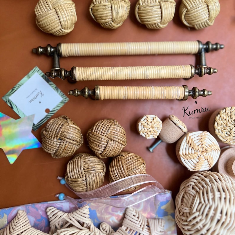 Rustic Rattan Handles Wicker Natural Rattan Bamboo Rope Pull,boho