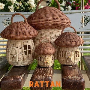 Wicker Rattan Mushroom House - Kids Room Decor- Handmade Rattan Kids Toys - Wicker Rattan Nursery Toy Newborn Gift - Rattan Basket