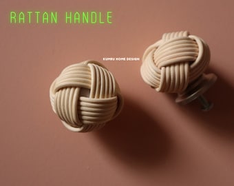 Bouton en osier en rotin, boutons de commode bohème, boutons en rotin pour commode, boutons de garde-robe, poignées de meuble moderne, poignée de chambre d'enfant en rotin
