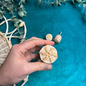 Boho Rattan Dresser Knobs - 4cm diameter-  Round Wooden Drawer Knobs Handmade Wicker Woven And Screws For Boho Furniture Knobs
