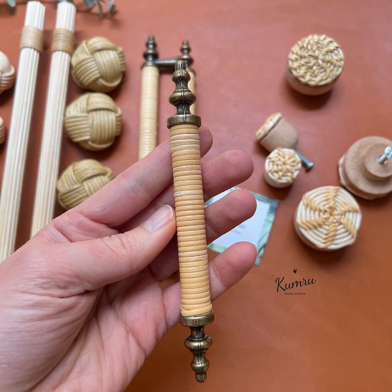 Rustic Rattan Handles Wicker Natural Rattan Bamboo Rope Pull,boho