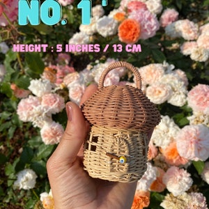 Wicker Rattan Mushroom House Bag- Mushroom Doll House - Rattan Doll -Sustainable Wicker Rattan Nursery Toy Newborn Gift - Rattan Basket