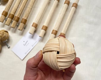 Boutons BİG en osier naturel, rotin, bambou, boutons bohèmes pour commode, boutons en rotin pour commode, boutons d'armoires, poignées d'armoire modernes,