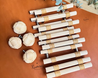Poignée en osier naturel, rotin et bambou, poignée bohème de commode, boutons en rotin pour commode, boutons d'armoires, poignées d'armoires modernes,