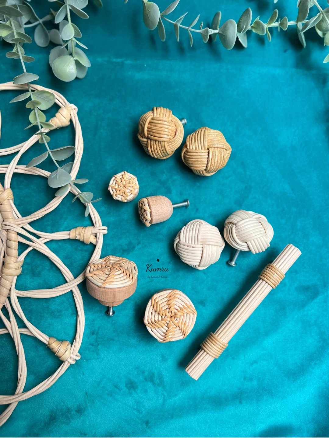 Boho Rattan Dresser Knobs 4 Cm Diameter Round Wooden Drawer Knobs