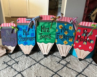 Teacher Name Sign, Pencil Sign, Teacher Appreciation, Teacher Gift, Classroom Sign, Back to School, Classroom Decor