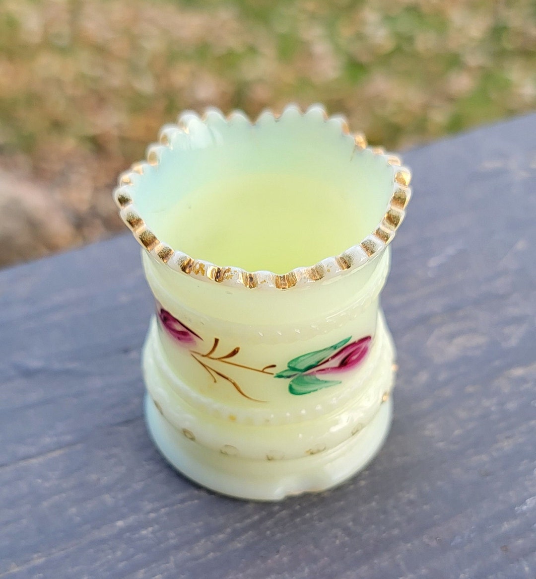 Vintage Heisey Custard Glass Toothpick Holder Handpainted Etsy