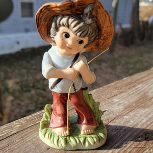 Vintage Fishing Child | Kitsch Figurine