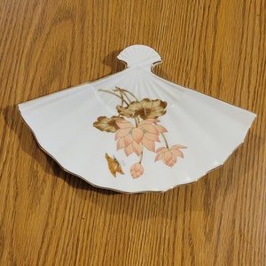 Vintage Japanese Fan Shaped Porcelain Trinket Dish