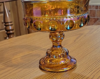 Vintage Indiana Carnival Glass Amber Gold Kings Crown Compote