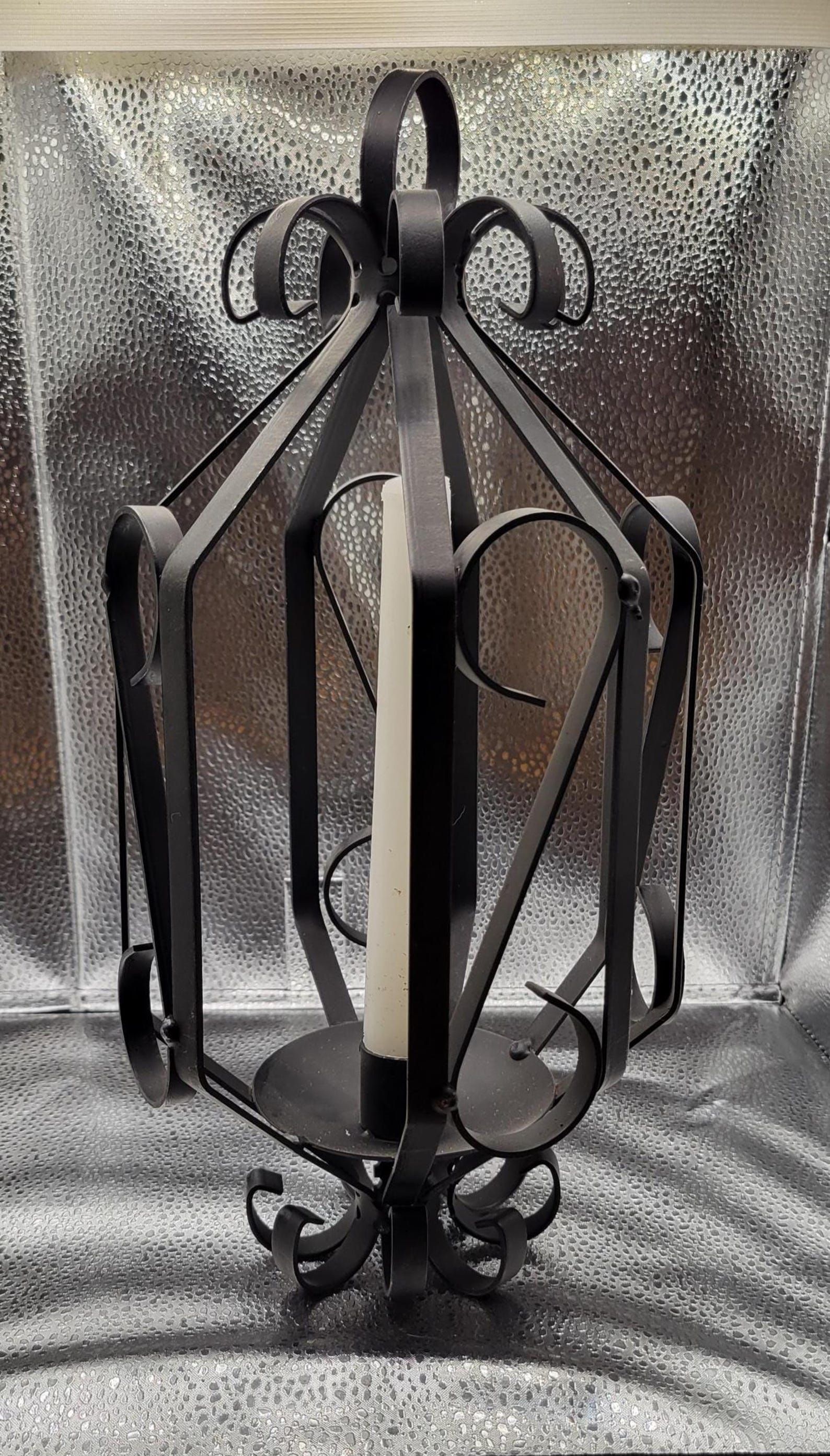 Vintage Pair of Black Wrought Iron Hanging Candle Sconces - Etsy
