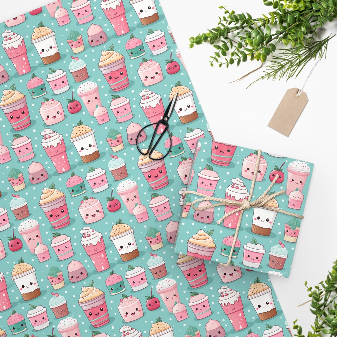 Pink Milk Tea Wrapping Paper Kawaii Style Wrapping Paper Etsy