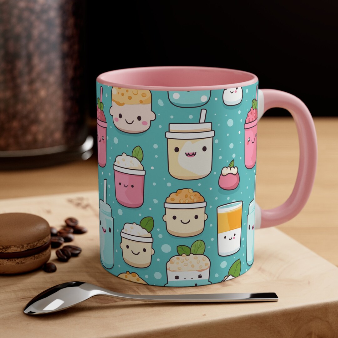 Cute Kawaii Tea Art Mug in Pink Twotoned 11oz Gifts for Tea Etsy