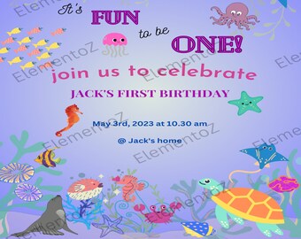 Editable Under The Sea Birthday Invitation,  Ocean Birthday Invitation, Underwater Sea Animals Editable Invitation, Instant Download