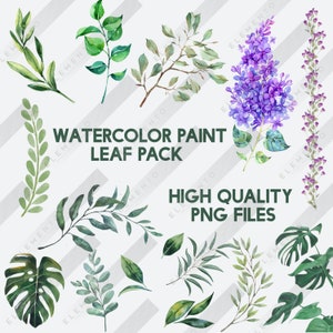 Watercolor Paint Leaf PNG Pack, Aquarelle PNG Leaves, Greenery PNG, Botanical Clipart, Foliage wedding invitation floral clipart,