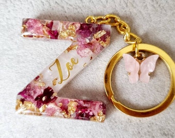 Personalised Resin Initial Keyring With Name - stocking Filler - Birthday Gift - Bag Charm - Car Accessory