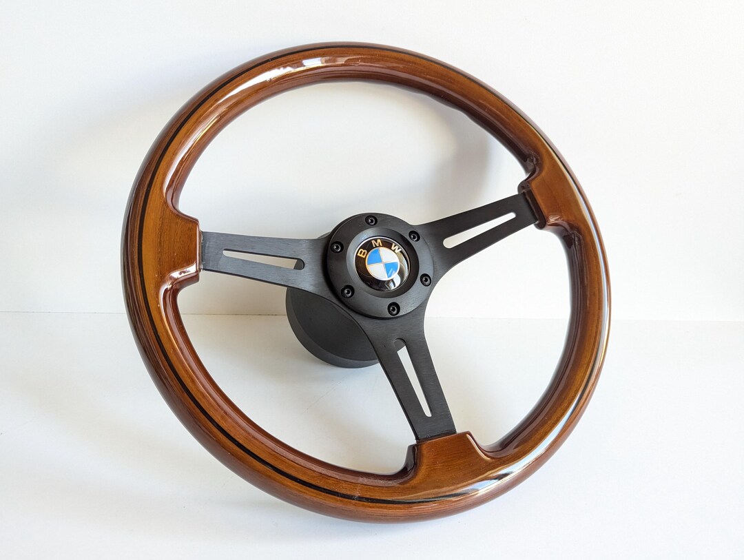 thumbnail image 2 of Vintage Wood & Aluminum Steering Wheel For BMW E24 E28 E30 E32 E34 – 380mm, Brown 2 of 4