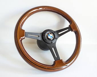 Steering wheel fits for BMW Used custom rebuld wood black spokes 350mm wooden classic vintage hand rebuilded for E24 E28 E30 E32 E34 86-92&#39;